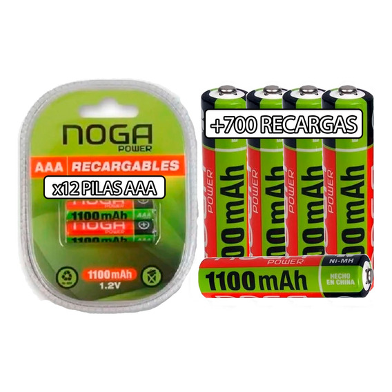 Pilas Aaa Pack De 12 Recargables Noganet 1100mah Pcreg