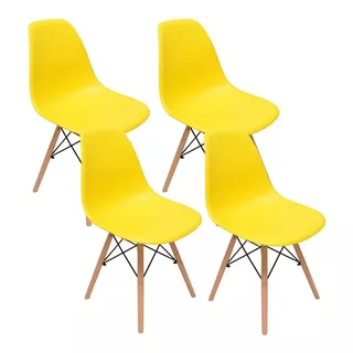 Cadeira De Jantar Henn Decorshop Charles Eames Dkr Eiffel, Estrutura De Cor  Amarelo, 4 Unidades