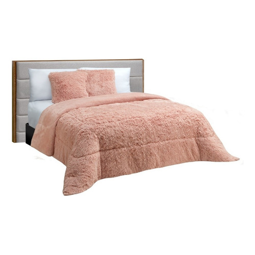 Cobertor Con Borrega  Matrimonial Rosa Grizzly Térmico Color Rosa Diseño De La Tela Liso