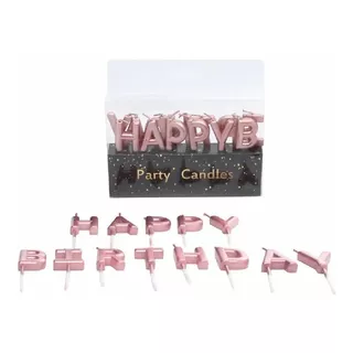 Vela  Pastel Letras   Happy Birthday Color Rosa Metalizado