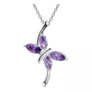 Collar Plata Mariposa Purpura Cristal Elegante