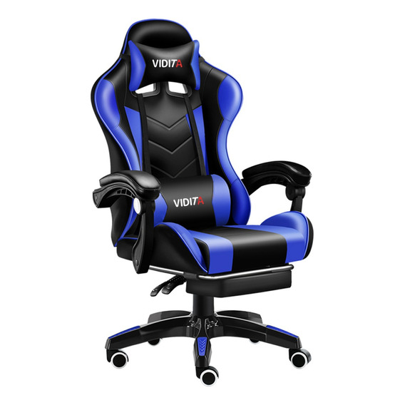 Silla gamer Vidita ergonómica  negra y azul con tapizado de poliuretano