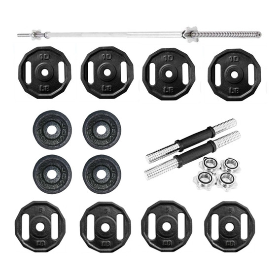 Kit De Pesas 80 Lb 40 K Set -discos+barra Recta Y Mancuernas