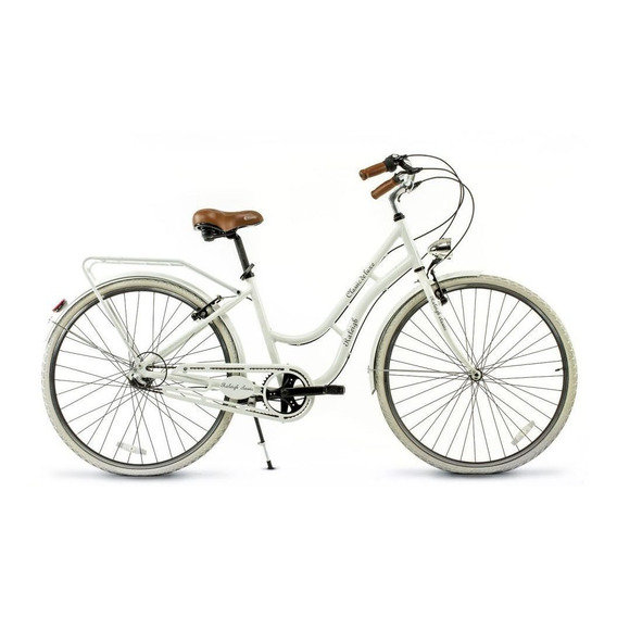 Bicicleta urbana femenina Raleigh Classic Lady R28 3v frenos v-brakes color blanco con pie de apoyo  
