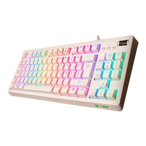 Teclado gamer VSG Quasar RGB QWERTY Outemu Blue español latinoamérica color blanco con luz RGB