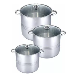 Juego De Ollas 6pcs Acero Inox Fondo 7 Capas Tapa Vidrio