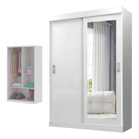 Placard Closet Espejo Ropero Armario Dormitorio Color Blanco