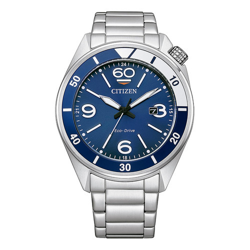 Reloj Citizen Eco-drive Aw1711-87l Caballero Time Square Color de la correa Gris Color del bisel Plateado Color del fondo Azul