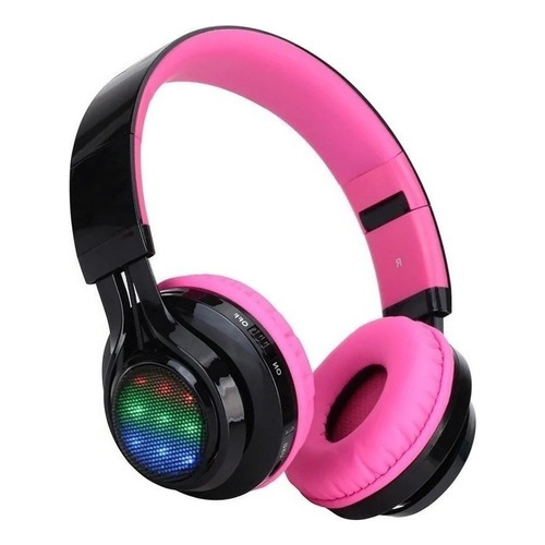 Auriculares Inalámbricos Bluetooth Led Rgb Fm Function Color Rosa y Negro