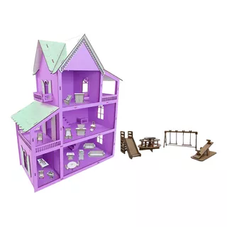 Kit Casa/casinha Boneca 19 Moveis Com Parquinho Postagem 24h Cor Lilás