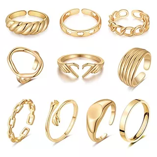 Juego De Anillos Ajustables De Oro Grueso Para Mujer, Anillo