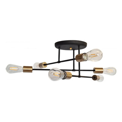 Lampara De Techo Araña 6 Luces Negro Oro E27 Apto Led Oro - Negro