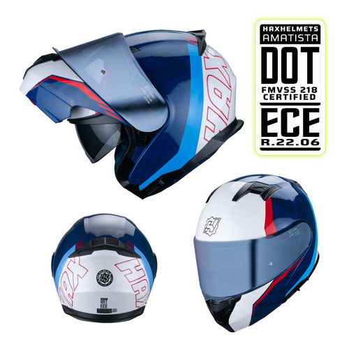 Casco Hax Amatista Wind Abatible Dot + Ece R.22.06 Color Azul/Blanco/Rojo Talla M-Mediano Tamaño del casco M - Mediano