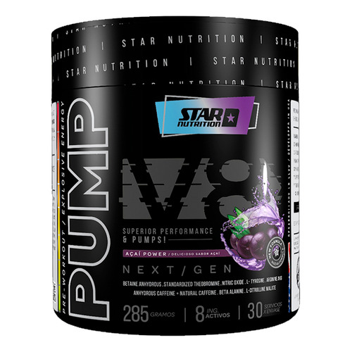 Pump V8 Pre Workout Star Nutrition 285 Gr Cafeína Taurina Sabor Açai power