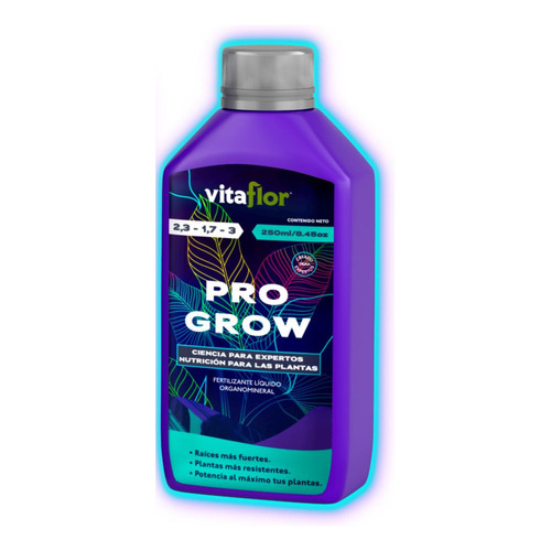 Fertilizante organomineral para crecimiento Pro Grow 250ml Vitaflor