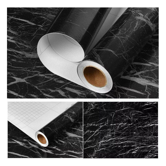 Papel Tapiz Para Pared Mármol Negro 10m*45cm Vinil Adhesivo