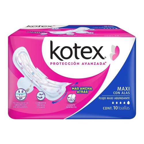 Toallas Femeninas Kotex Maxi Con Alas 10 Toallas