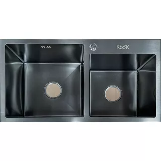 Pileta Doble Cocina Negra Sobreponer Recta Kook 78x43