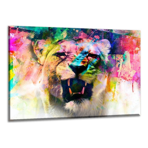 Canvas | Mega Cuadro Decorativo | Leon Abstracto | 140x90 Color Leona