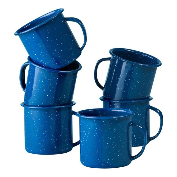 Juego 6 Tazas Para Café De Peltre Azul Jaspeado 360 Ml Cinsa 315657