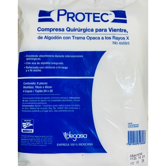 Compresa Quirúrgica Protec Rtx No Estéril 24x20 Bolsa/6pz