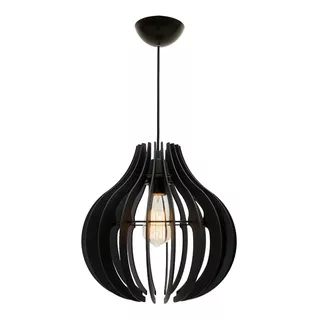 Luminária Pendente Preto Madeira Lótus Ana Maria 30cm Lustre 110v/220v