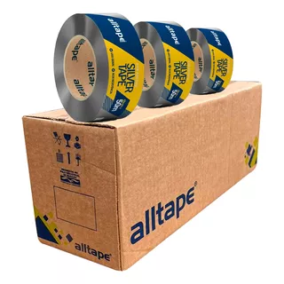 Fita Silver Tape 48mm X 50m 3 Rolos Alltape Preto Branca