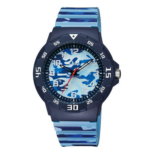 Reloj Q&q Modelo V02a-010vy Color de la correa Azul Color del bisel Azul marino Color del fondo Azul