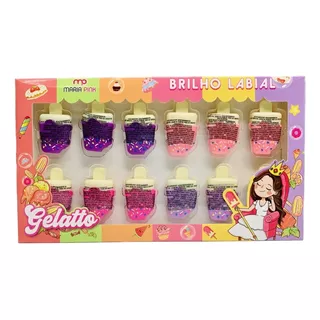 Caixa Com 12 Unidades Lip Gloss Infantil Gelatto Maria Pink Acabamento Brilhante Cor Sortidas