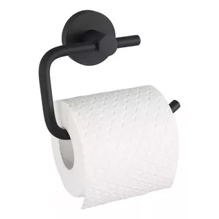 Porta Rollo Simple Negro Mate Metálico Para Pared Baño