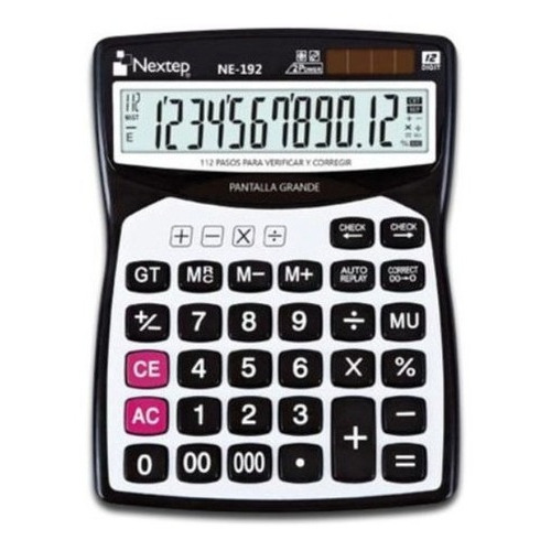 Calculadora Nextep Ne192 12 Dígitos Escritorio Solar /v Color Negro