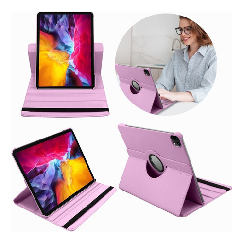 Funda Giratoria Para iPad Pro 12.9 4 Gen 2021 A2378 Carpeta Color Rosa
