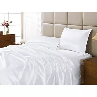 Jogo Lençol Cama Casal Queen Cetim Seda Alto Brilho 4 Peças Cor Branco Desenho Do Tecido Cor