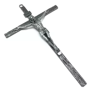 Crucifixo De Metal Prateado Parede Elegante 25 Cm