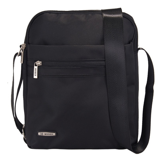 Messenger Huser Hombre H1710 Acabado de los herrajes Niquel Color Negro Correa de hombro Negro Diseño de la tela Liso