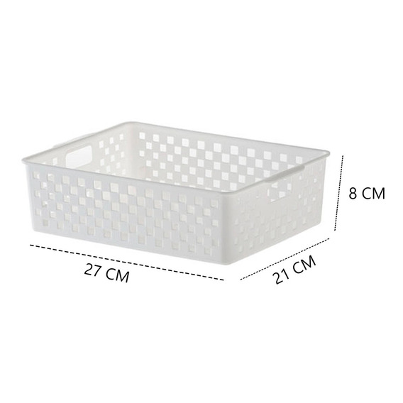 Cesta organizadora cuadrada rectangular, color blanco, 27 x 21 x 8 cm