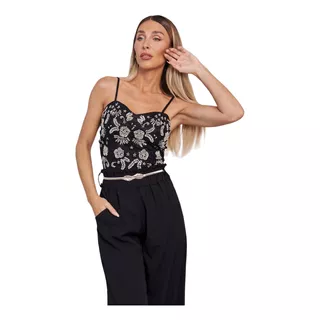 Blusa  Croptop Corset Bordado Fiesta Noche Bretel Regulable 