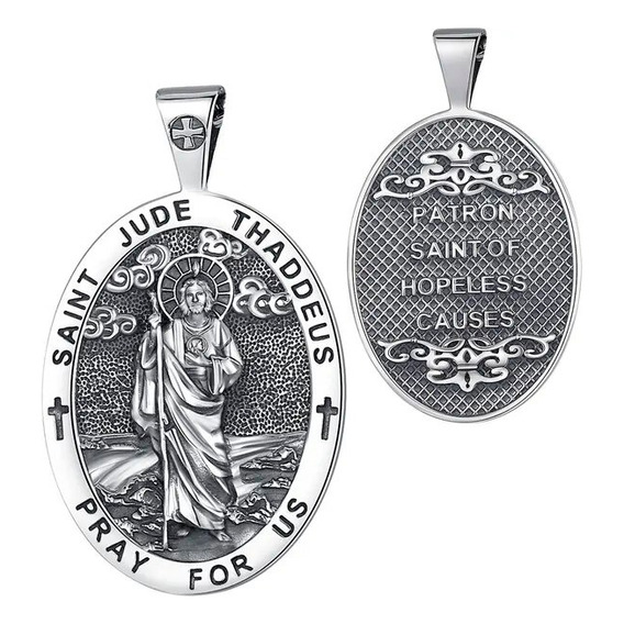 Colgante San Judas Tadeo En Plata Fina 950, Con Cadena