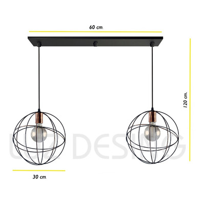 Colgante 2 Luces Atomo Cobre Vintage Deco Apto Lampara Led 