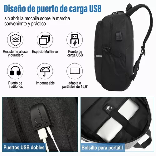 Mochila de viaje portátil, mochila profesional de negocios con puerto de  carga USB, mochila escolar l…