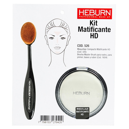 Heburn Kit Matificante Hd Maquillaje Compacto + Brocha 526