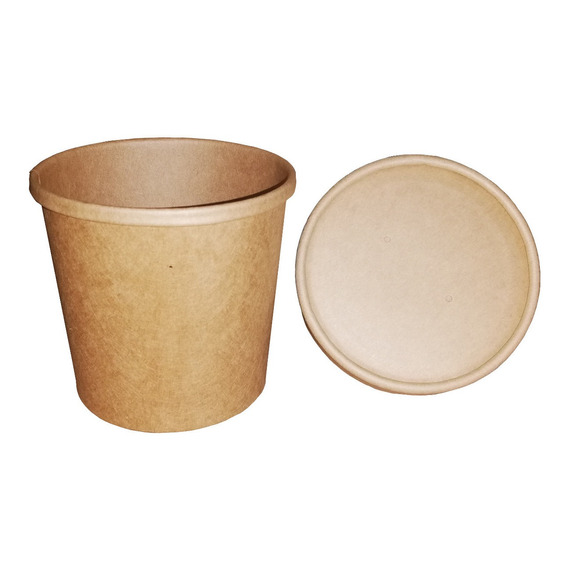 50 Vaso Térmico 12 Oz Con Tapa Kraft Compostable Sopa Helado