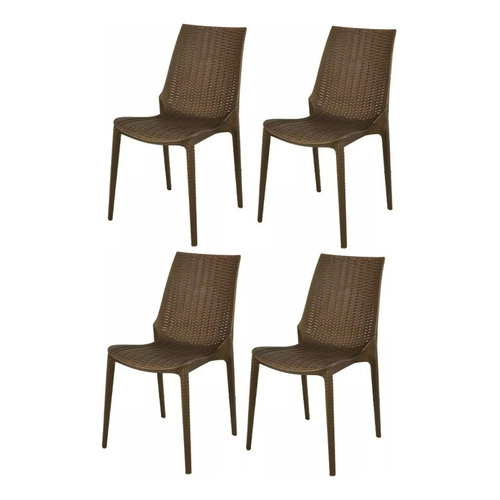 Silla Comedor Plastico Jardin Exterior Rattan Harmony Pack 4 Color Chocolate