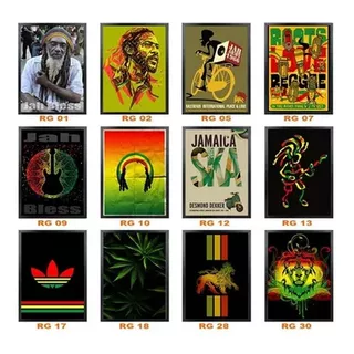 Quadro Reggae Rastafari Jah Bless Rasta Rock Com Moldura A3 Cor Cores Vivas, Impressão Hd Cor Da Armação Moldura Na Cor Preta