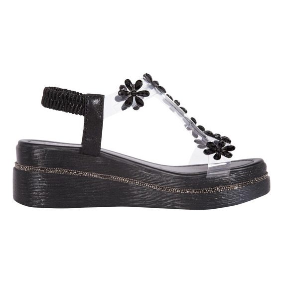 Sandalia Plataforma Media Y Piedras Vi Line Negro Mujer 6502