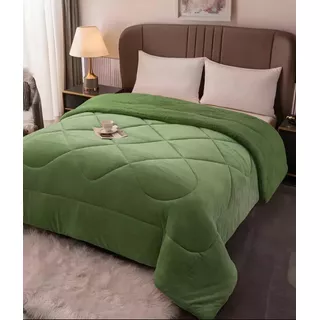 Acolchado Chris Design Confort 1 1/2 Plaza Diseño Liso Color Verde De 160cm X 240cm