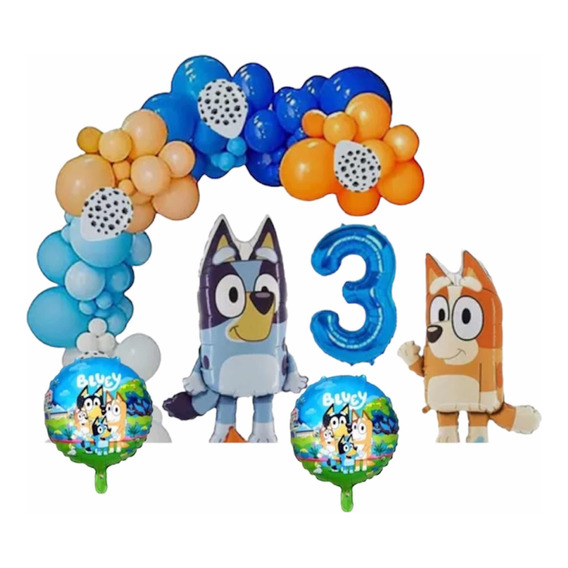 Pack De Globos Bluey Incluye Muñecos 67 Cm Y Número De 80