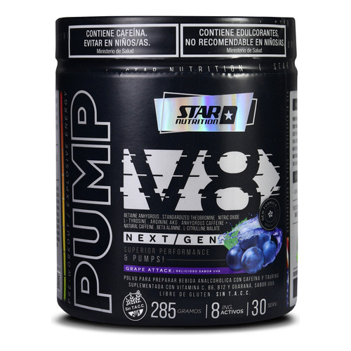 Suplemento en polvo Star Nutrition  Pump V8 aminoácidos sabor grape attack en pote de 285g