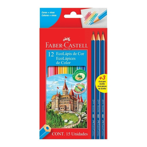 Kit de lápices de 12 colores Faber-Castell y 3 lápices de grafito