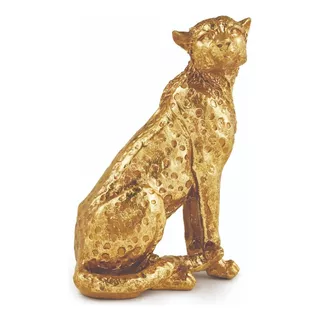 Escultura Leopardo Em Poliresina Dourado